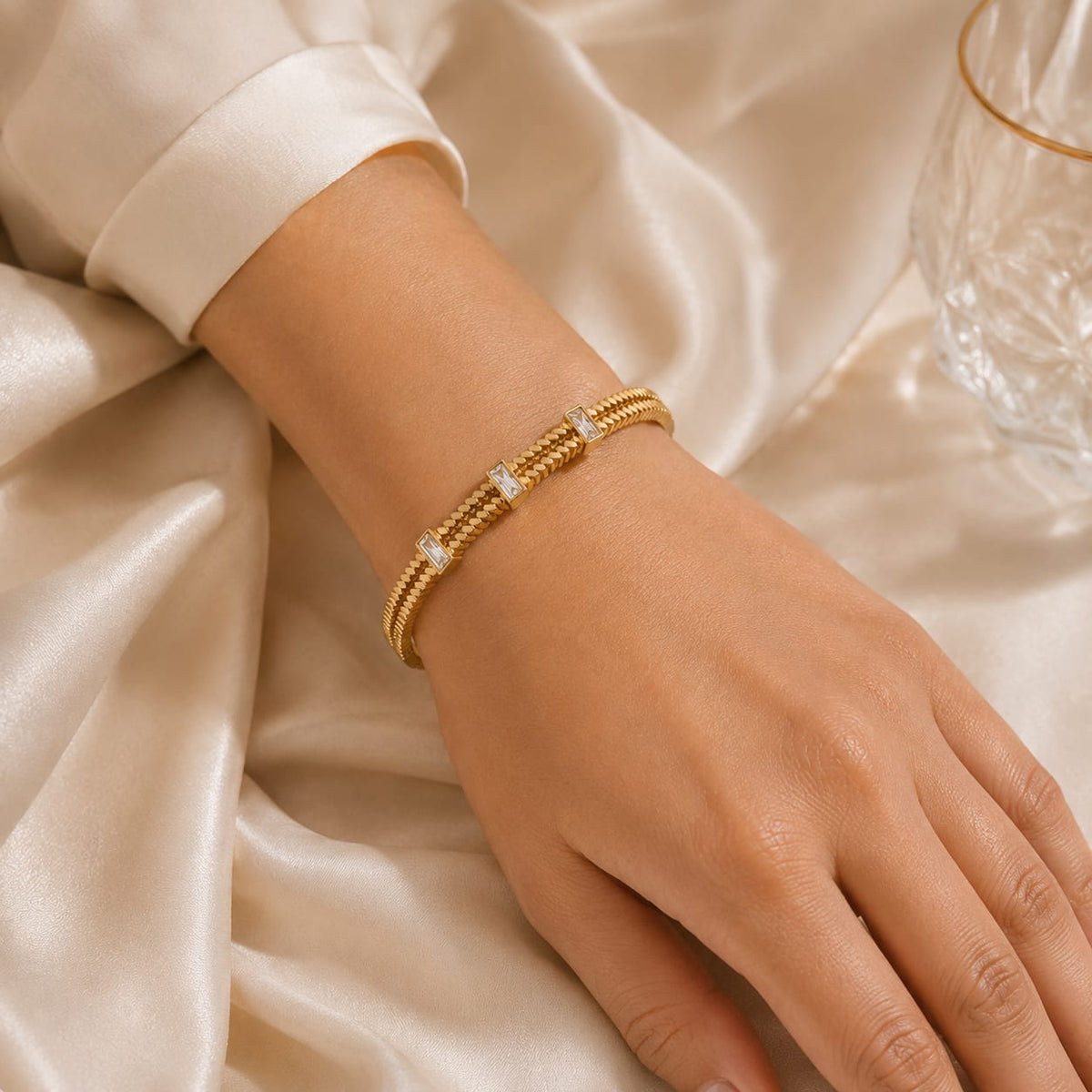 Aurelia Trio Stone Gold-Tone Stainless Steel Bangle