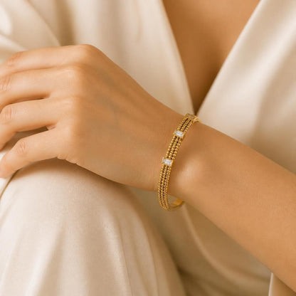 Aurelia Trio Stone Gold-Tone Stainless Steel Bangle
