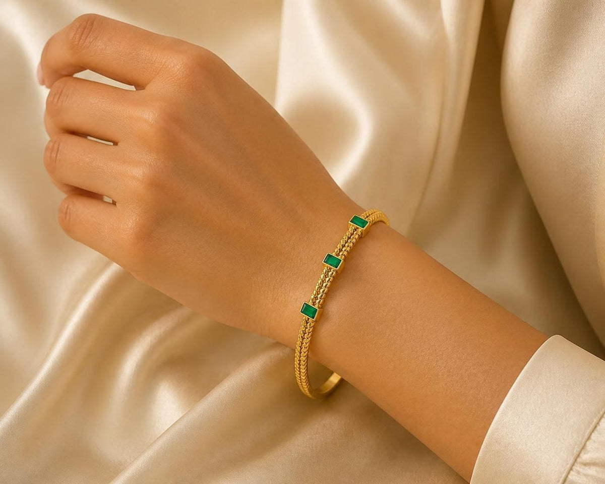 Aurelia Trio Stone Gold-Tone Stainless Steel Bangle