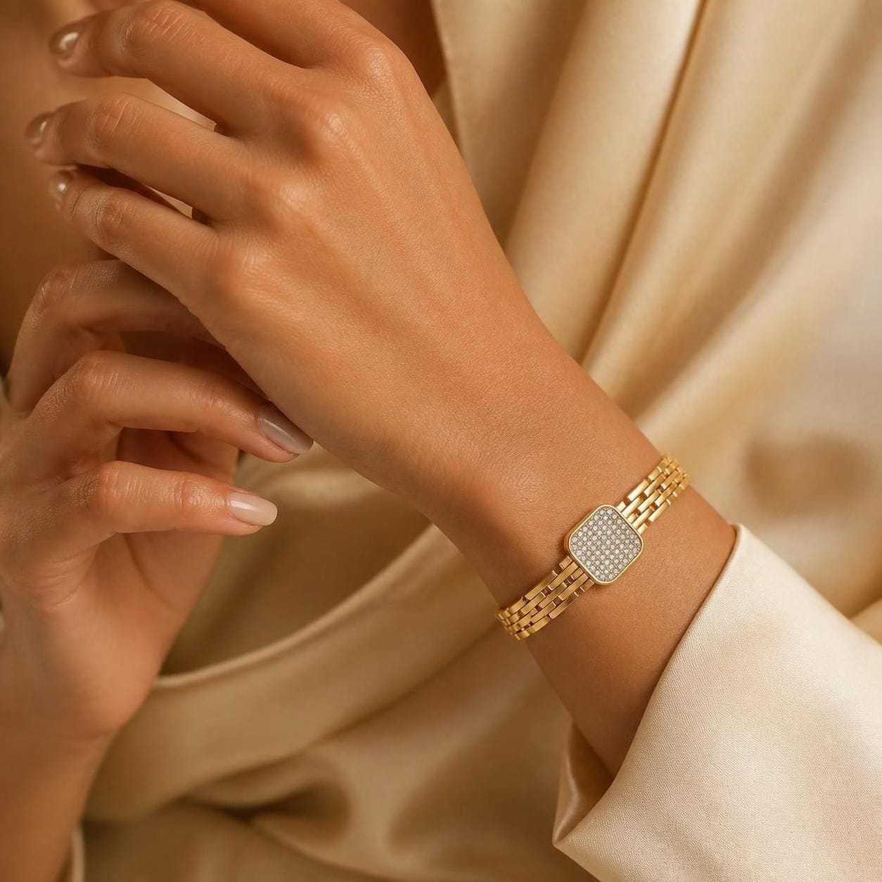 Aurevia Crystal Square Gold-Tone Stainless Steel Bangle