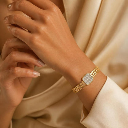 Aurevia Crystal Square Gold-Tone Stainless Steel Bangle